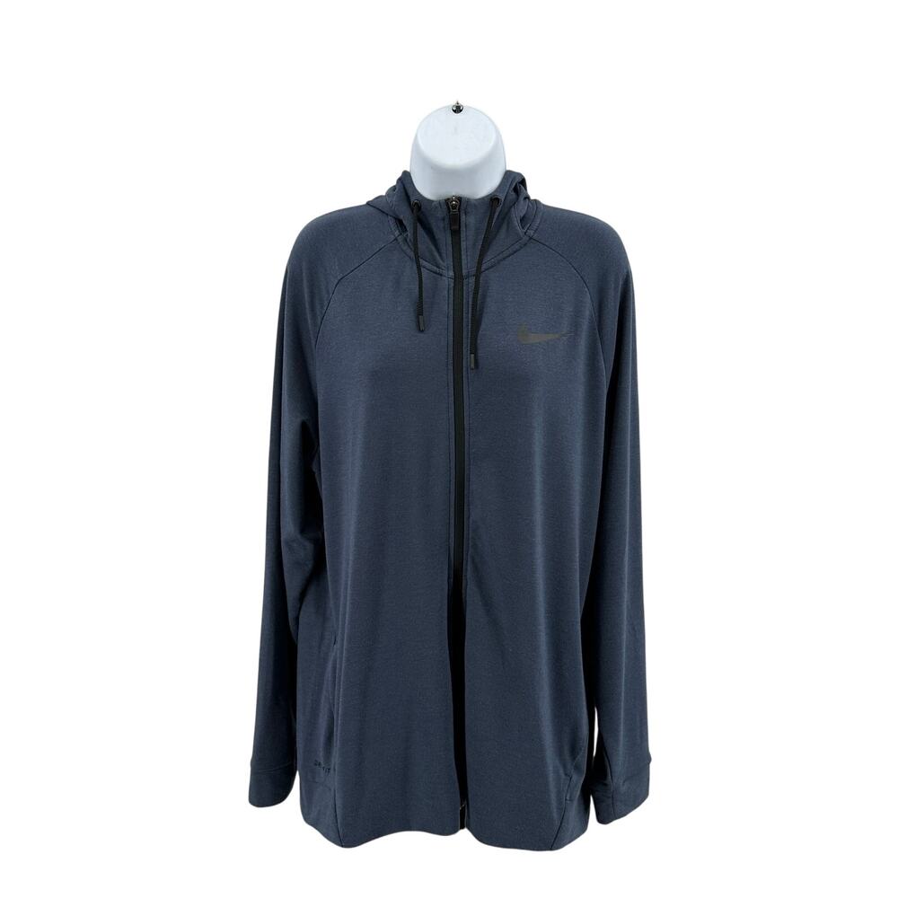 Nike Dri-Fit Oversized Hoodie Short Dress WMNS L Blue Full Zip Long Sleeve Mini